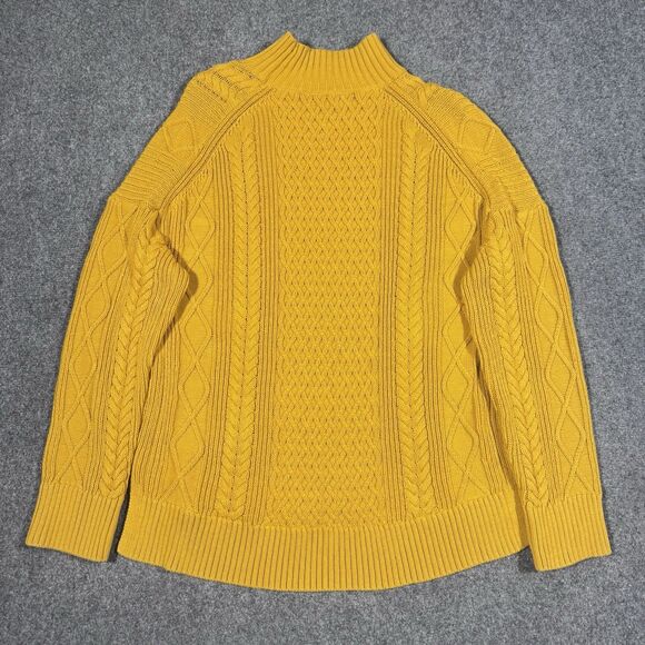 J. Crew Long Cotton Cable-Knit Mockneck Oversized Sweater in Yellow Size Medium - Picture 3 of 8